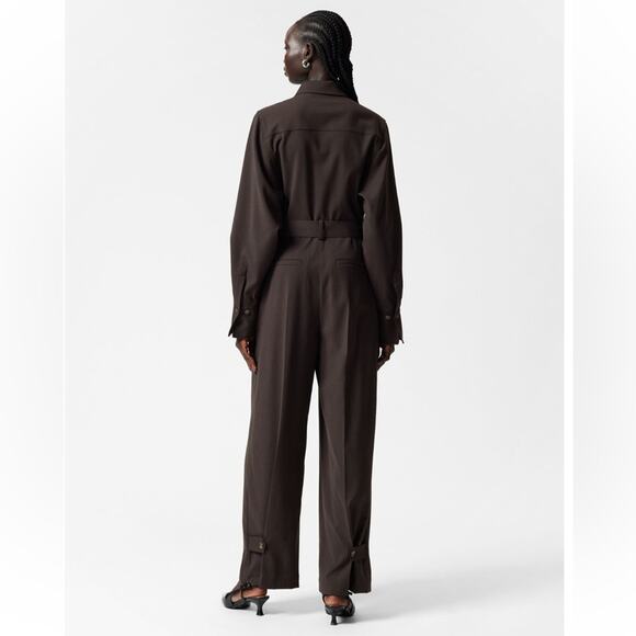 NWT & Other Stories Tailored Long Sleeve Jumpsuit Dark Brown Women’s Size 2 - Picture 2 of 14